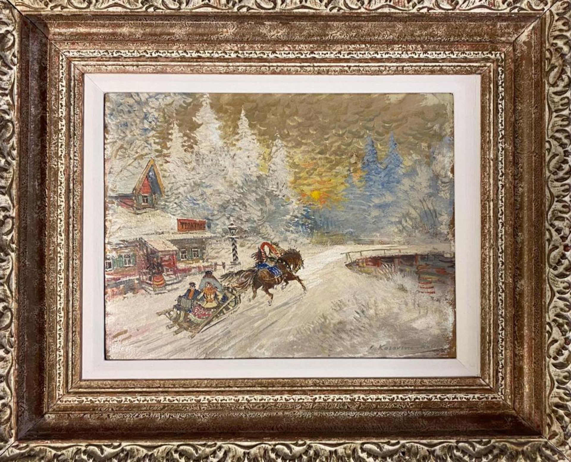 KONSTANTIN KOROVIN (1861-1939) A Sleigh Ride Through the Village - signed and [...] - Image 3 of 5