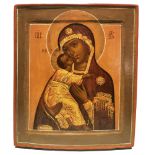 ICON «OUR LADY OF VLADIMIR». Central Russia, XIX century. - Wood (2 ark boards), [...]