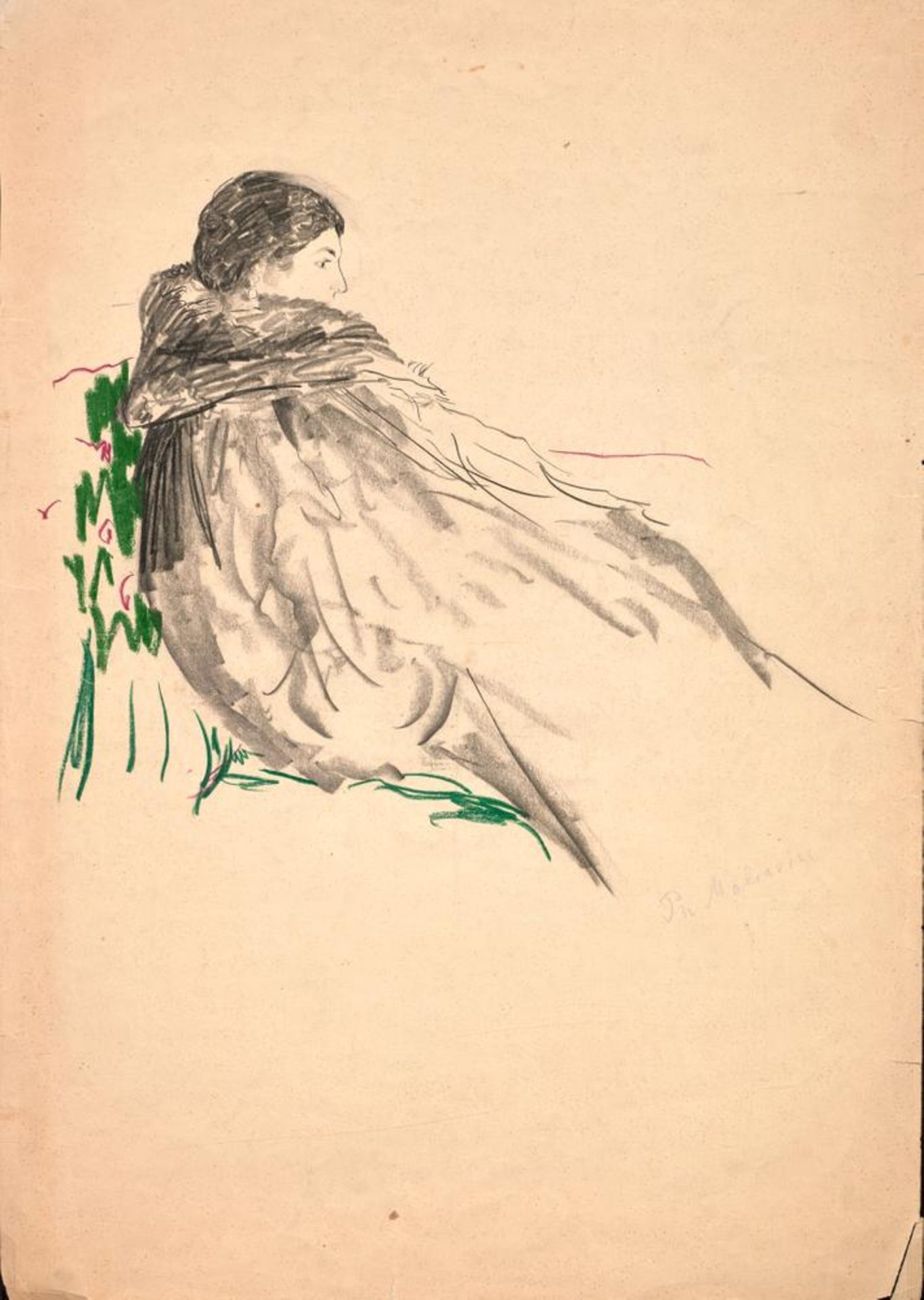 FILIPP MALYAVIN (1869-1940) Five Female Portraits - each signed pencil, crayon on [...] - Image 5 of 6