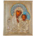 A RUSSIAN ICON OF «THE KAZAN MOTHER OF GOD» IN SILVER-GILT POLY-CHROME ENAMELED [...]