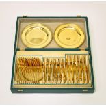 VERY FINE RUSSIAN SILVER-GILT AND MOTHEROF-PEARL TABLEWARE SET COMPRISING 12 SPOONS, [...]