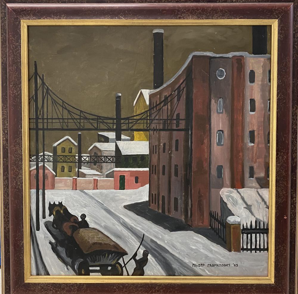 PIOTR GAVRILOVICH (B.1920) The factory town in winter - signed in Cyrillic and dated [...] - Image 2 of 2