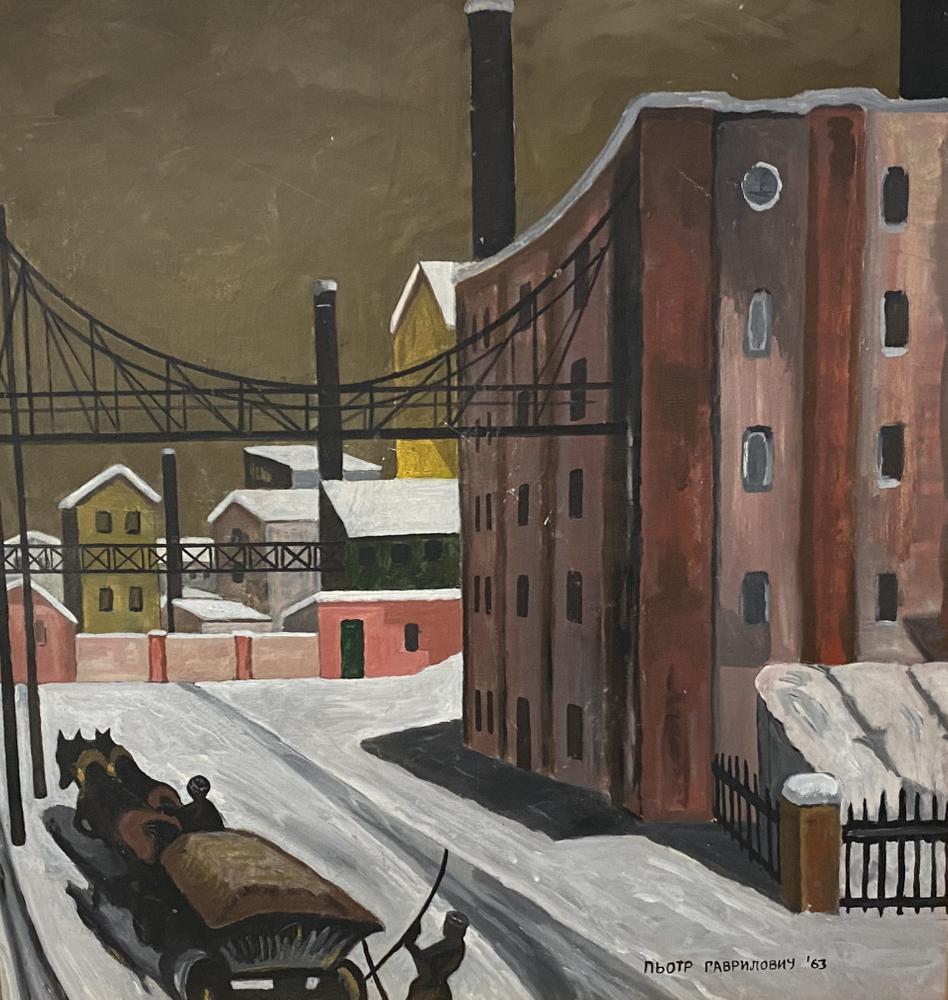 PIOTR GAVRILOVICH (B.1920) The factory town in winter - signed in Cyrillic and dated [...]