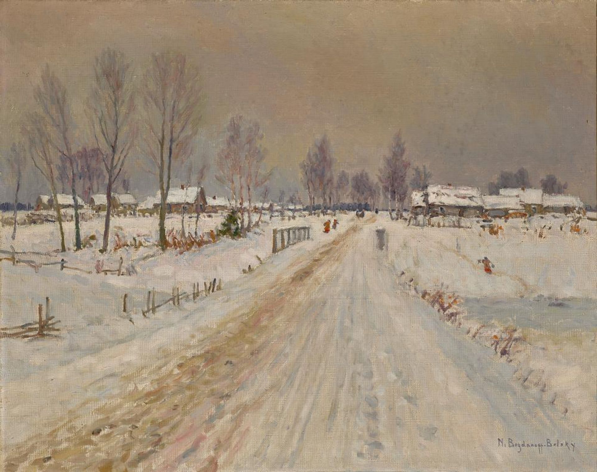 NIKOLAY BOGDANOV-BELSKY (1868-1945) Rural winter landscape - signed ‘N Bogdanoff [...]