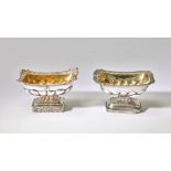 TWO RECTANGULAR-SHAPED SILVER SALTS WITH FLORAL FRIEZE. Russia, Saint Petersburg, [...]