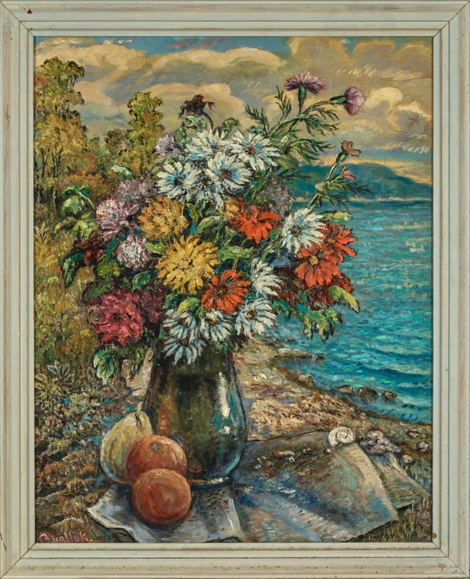 DAVID BURLIUK (1884-1956) Flowers and fruits on a beach - signed ‘Burliuk’ (lower [...]