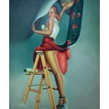 LEONID KRATKO (1925-2001) Girl in a red skirt. Wallpaper - signed in Cyrillic (along [...]