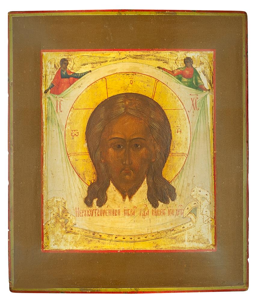 AN ICON «THE HOLY MANDYLION» Vladimir Region, mid-XIX c Wood, gesso, gold leaf, [...]