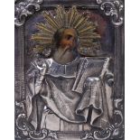 ICON IN SILVER OKLAD ‘ST. BASIL THE GREAT (?)’ Russia, mid-XIX century - Wood, [...]