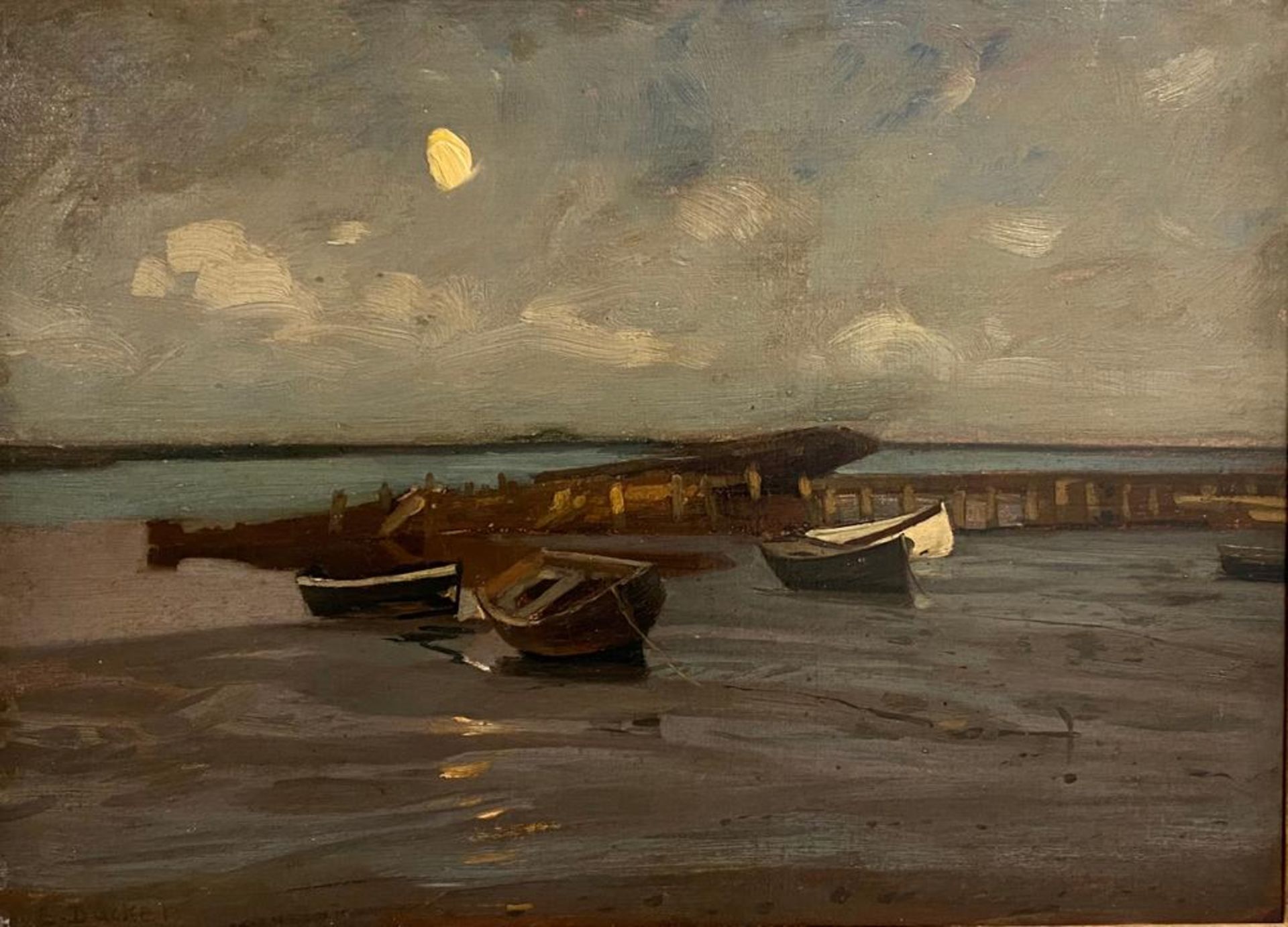 EUGEN DÜCKER (1841-1916) Boats on the shore - signed ‘A Ducker’ (lower left) oil [...]
