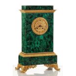 EMPIRE STYLE BRONZE AND MALACHITE MANTEL CLOCK Russia, Imperial Lapidary factory of [...]