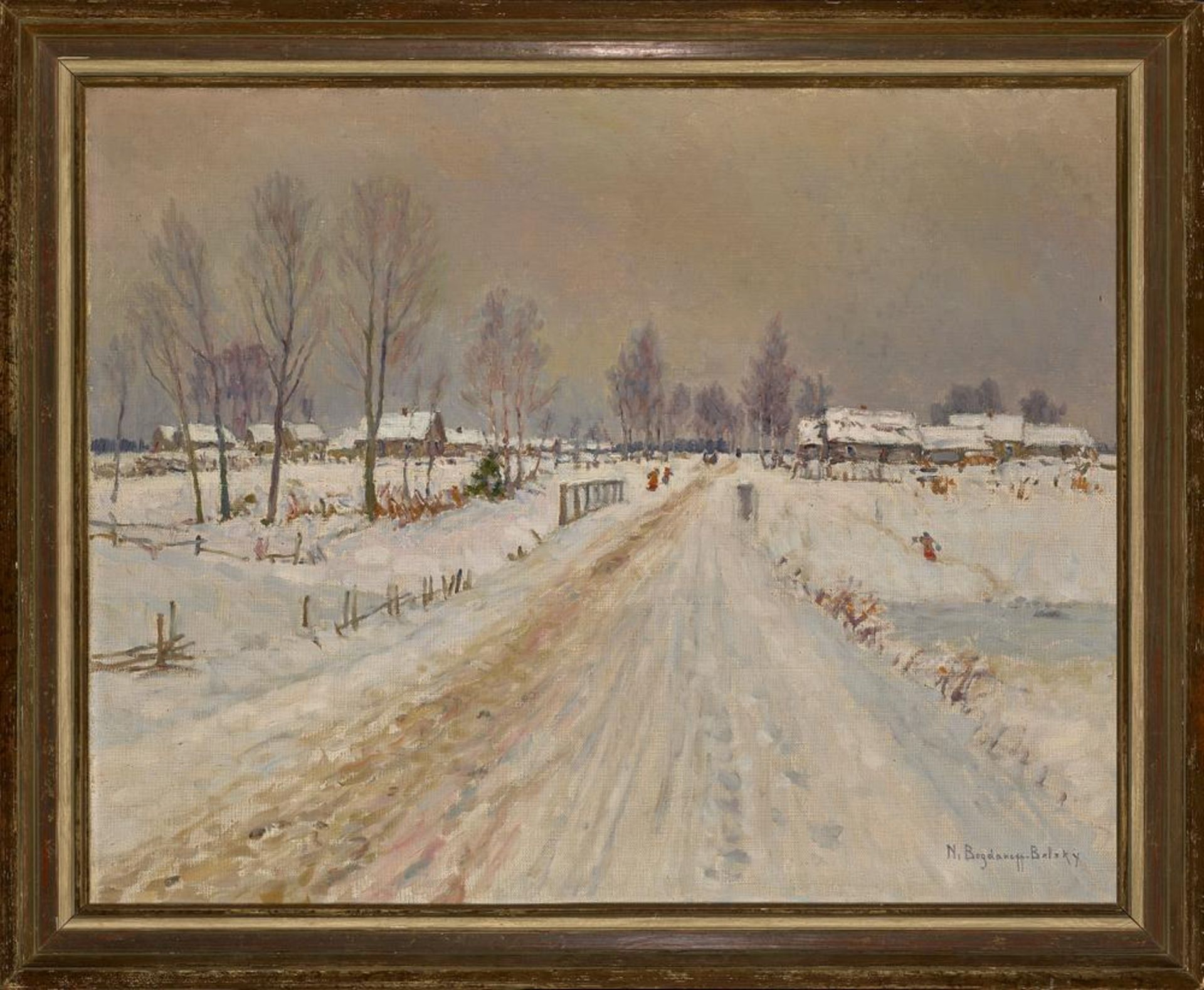 NIKOLAY BOGDANOV-BELSKY (1868-1945) Rural winter landscape - signed ‘N Bogdanoff [...] - Image 2 of 2