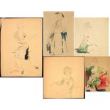 FILIPP MALYAVIN (1869-1940) Five Female Portraits - each signed pencil, crayon on [...]