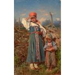 VLADIMIR EGOROVICH MAKOVSKY (1846 -1920) Two peasant girls - signed in Cyrillic and [...]