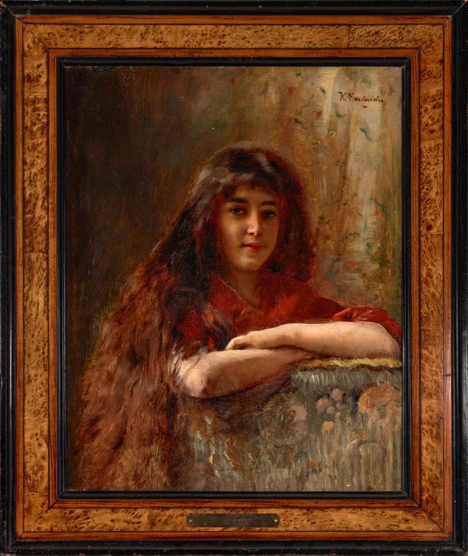 KONSTANTIN MAKOVSKY (1839-1915) Portrait of a young girl - signed in Cyrillic (upper [...] - Image 2 of 5