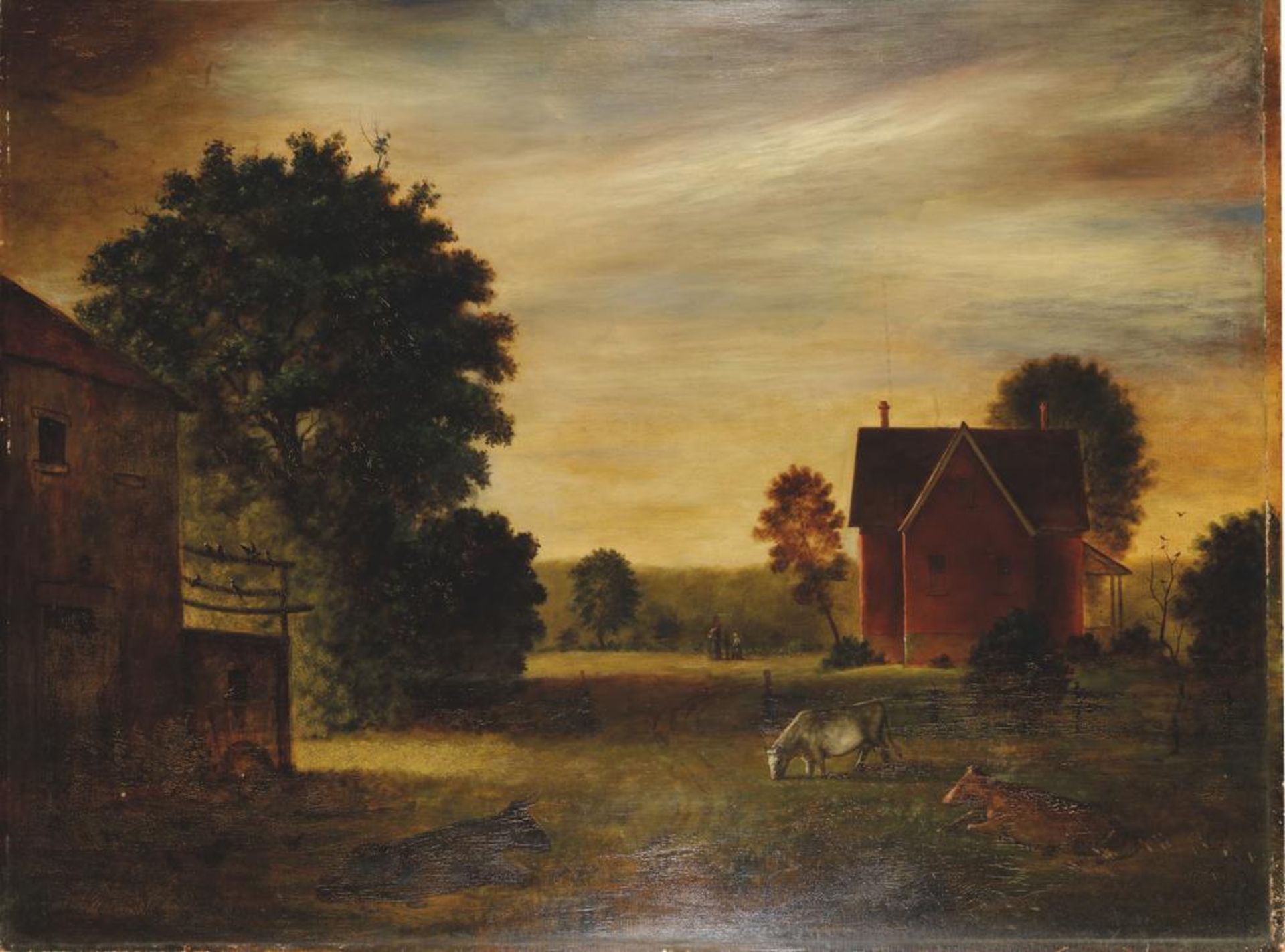 MATTHEW LASINSKI (B. 1919) - Untitled (House with cows) Signed 'Lasinski' (lower [...]