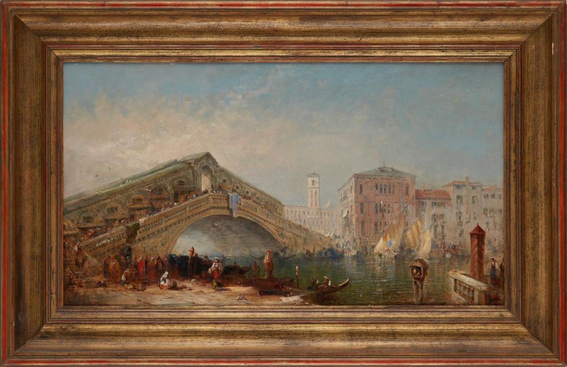 EUROPEAN SCHOOL, XIX CENTURY - Grand Canal, Rialto Bridge and rich figural staffage [...] - Image 2 of 3