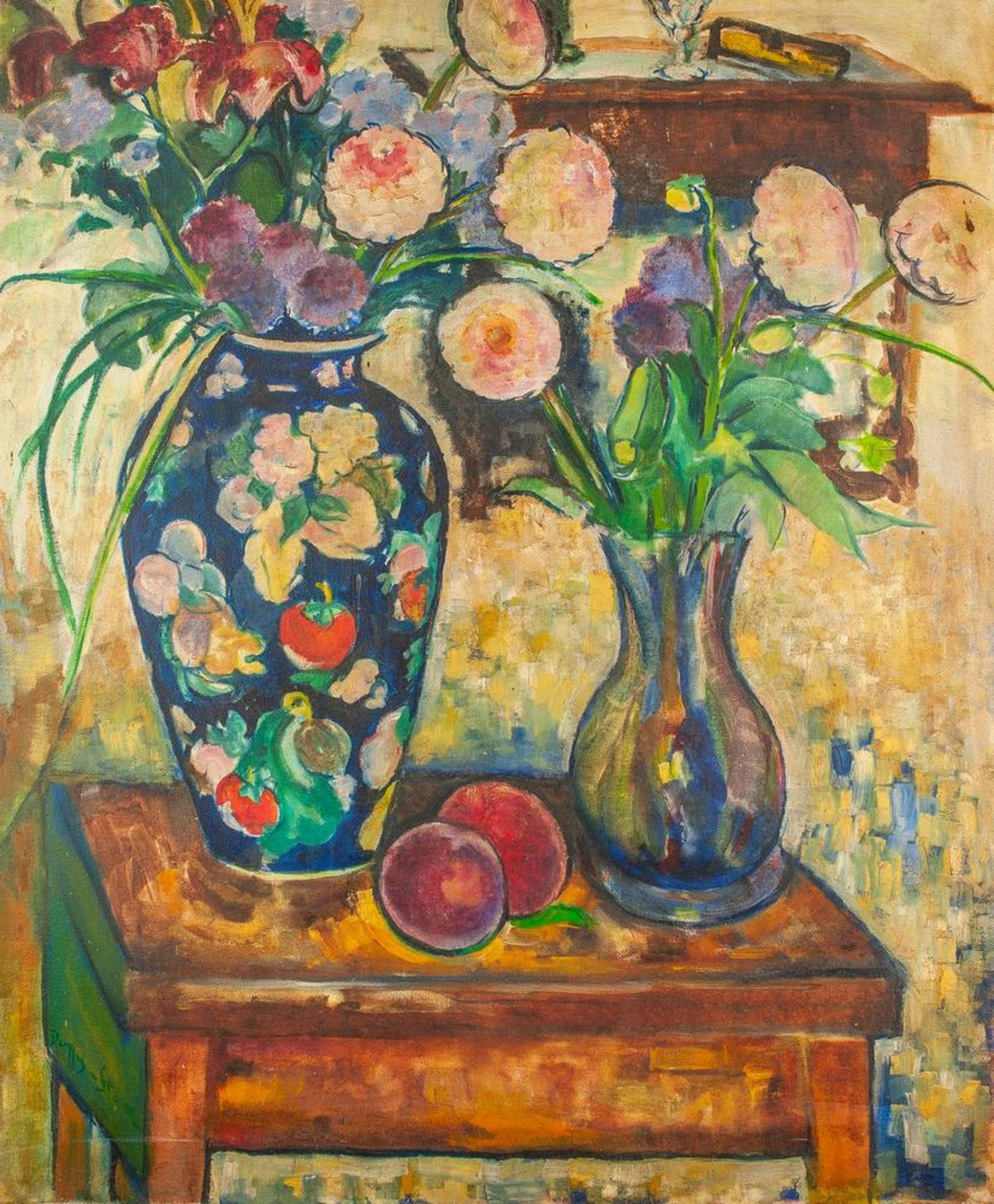 JEAN DREYFUS-STERN (1890-1980) - Still life with flowers and peaches Signed [...]