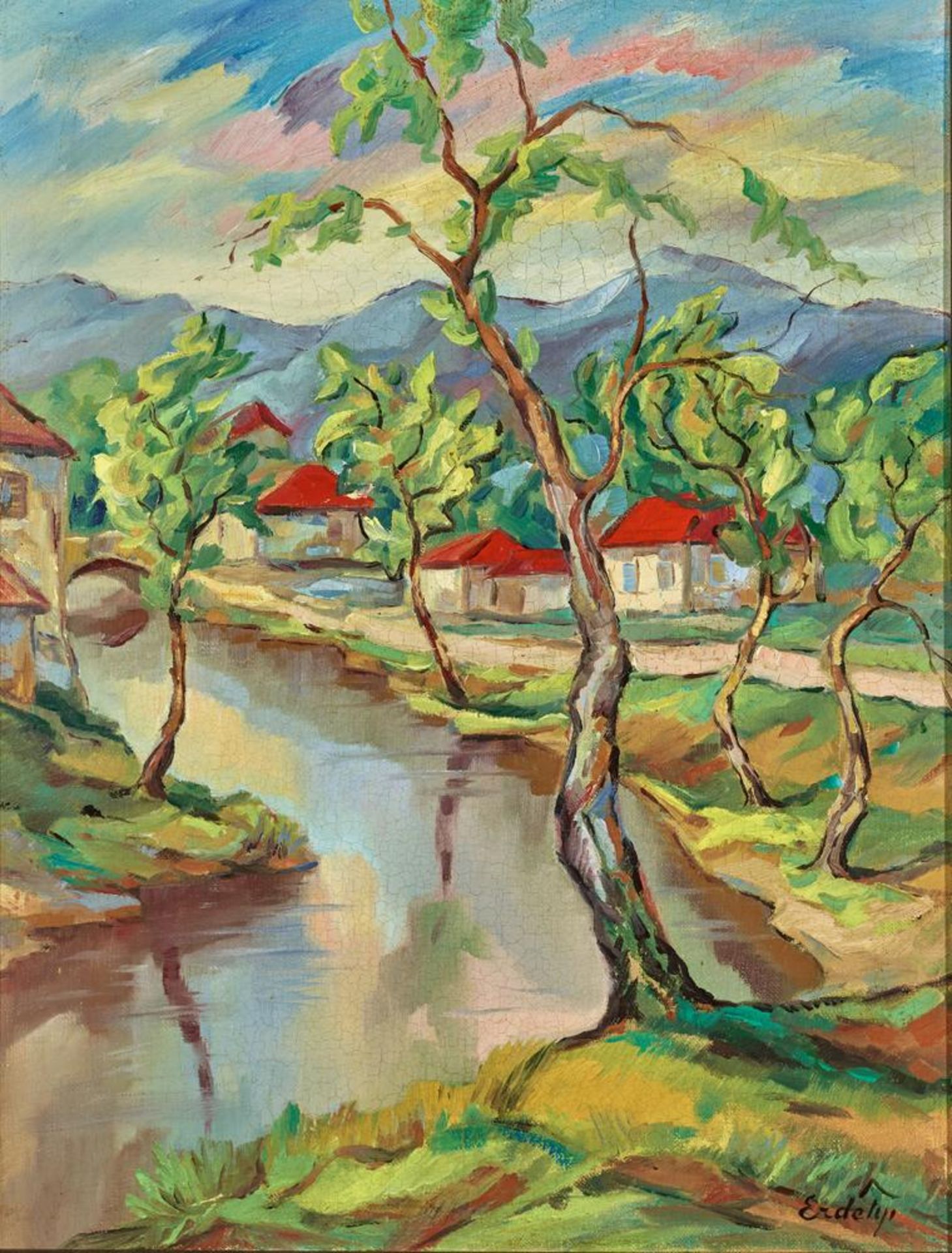 BELA ERDELYI (1891-1955) - Landscape with red roofs Signed Erdelyi (lower right) Oil [...]