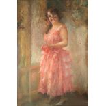 GIUSEPPE MALDARELLI (1885-1958) - Young woman in a pink dress signed oil on canvas 51 [...]