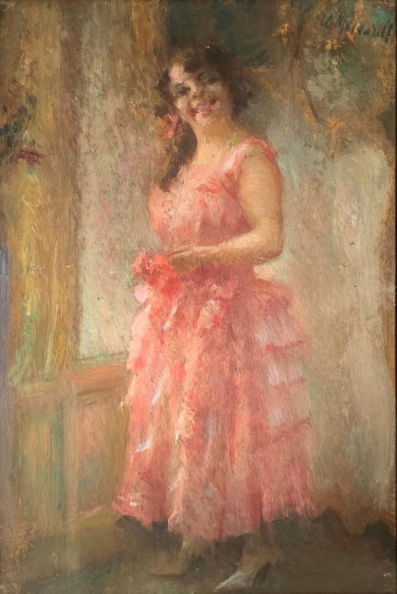 GIUSEPPE MALDARELLI (1885-1958) - Young woman in a pink dress signed oil on canvas 51 [...]