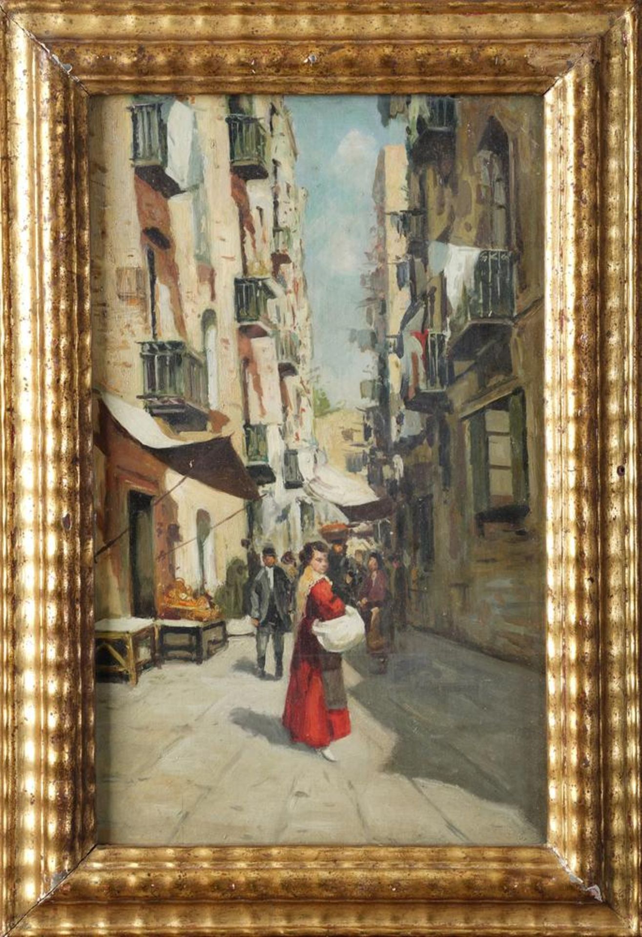 NEAPOLITAN SCHOOL, LATE 19TH CENTURY - Untitled (Neapolitan street scene) Oil on [...] - Image 2 of 3