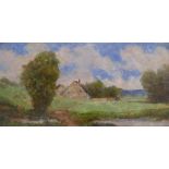 GUSTAVE EUGÈNE CASTAN (1823-1892) - Summer landscape with a farm Oil on oak panel [...]