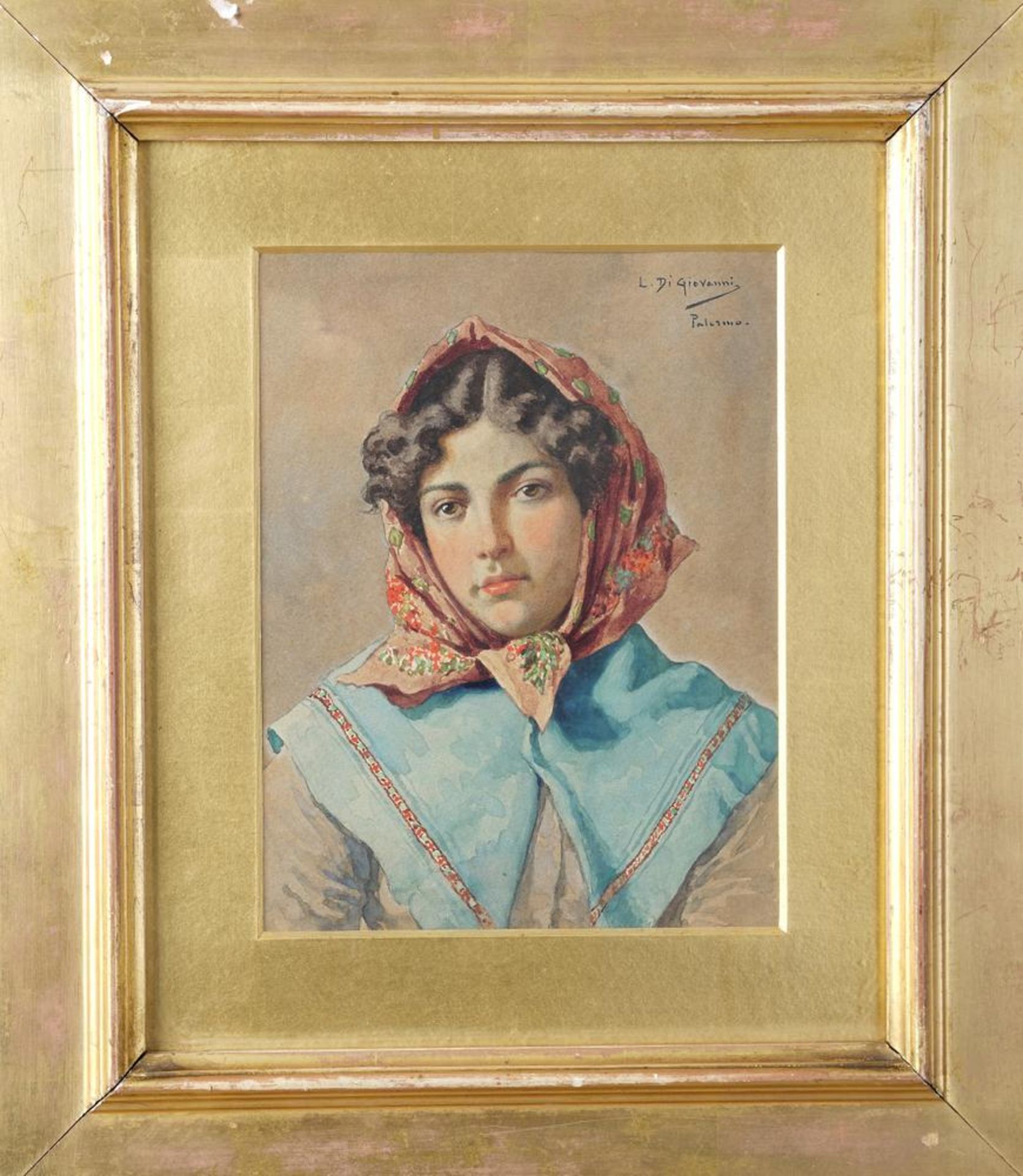 LUIGI DI GIOVANNI (1856-1938) - Portrait of a Sicilian girl Signed and inscribed [...] - Image 2 of 3