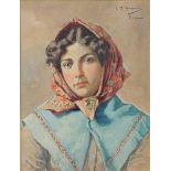 LUIGI DI GIOVANNI (1856-1938) - Portrait of a Sicilian girl Signed and inscribed [...]