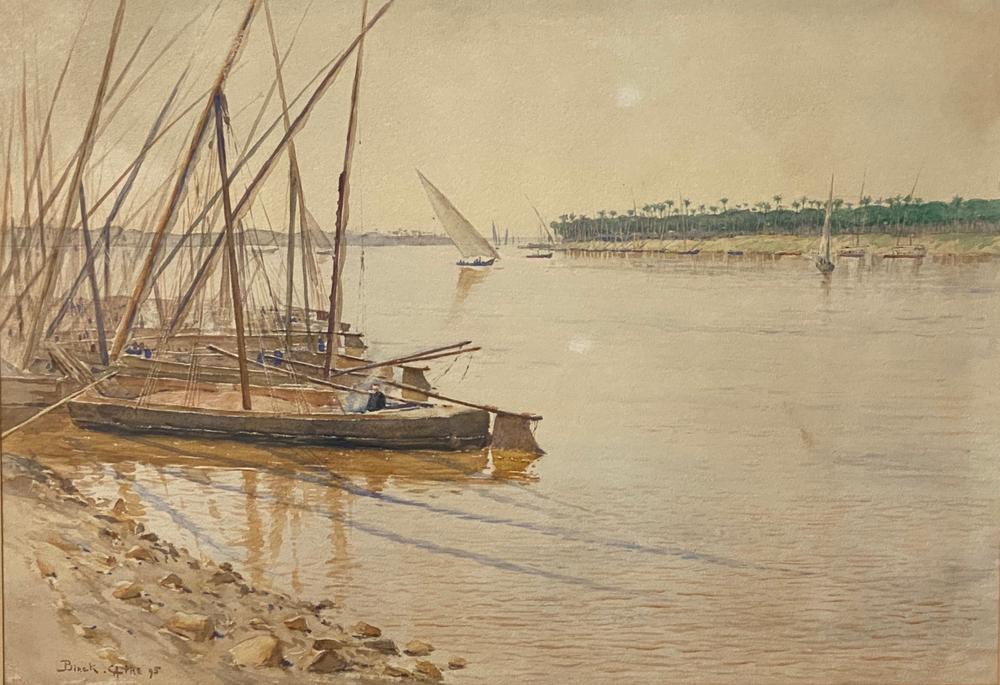 ALPHONSE BIRCK (1859-1942) - Feluccas on the Nile. Cairo Signed, inscribed and dated [...]