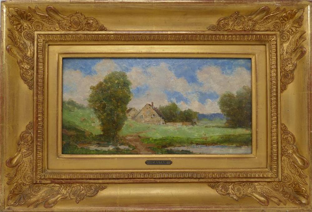GUSTAVE EUGÈNE CASTAN (1823-1892) - Summer landscape with a farm Oil on oak panel [...] - Image 2 of 2