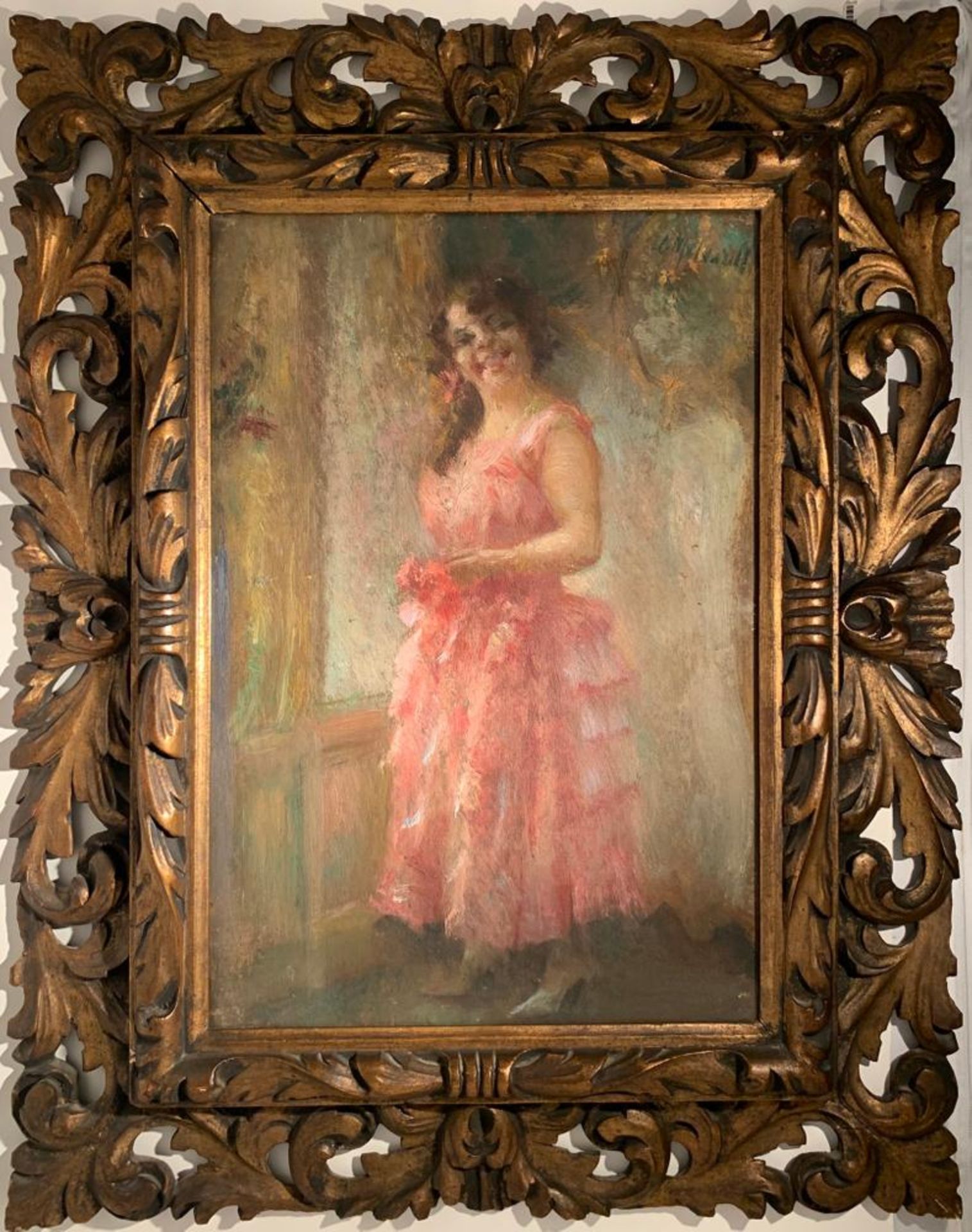 GIUSEPPE MALDARELLI (1885-1958) - Young woman in a pink dress signed oil on canvas 51 [...] - Image 2 of 3