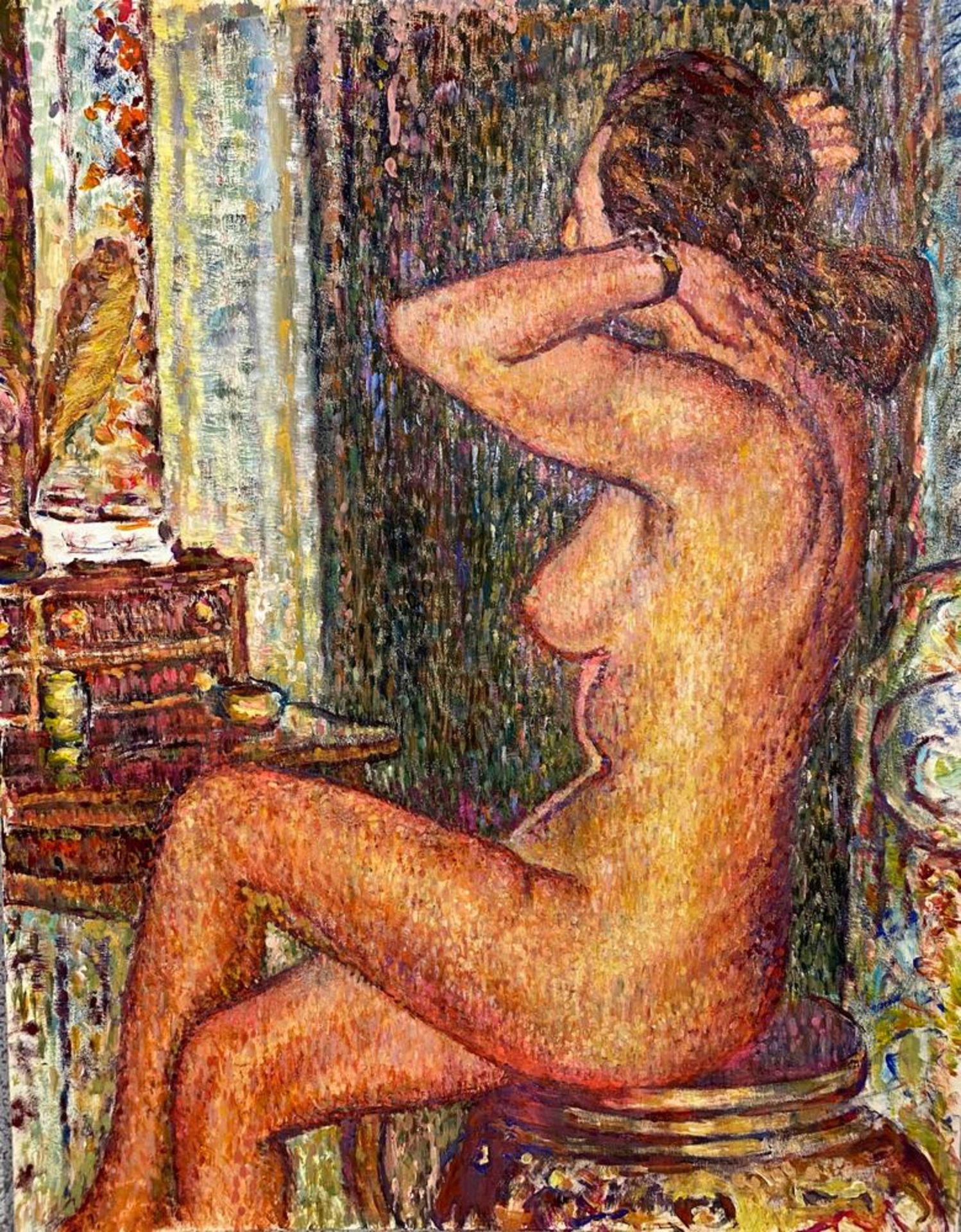 FRENCH SCHOOL, XX CENTURY - Seated nude Illegibly signed (lower right) Oil on [...]