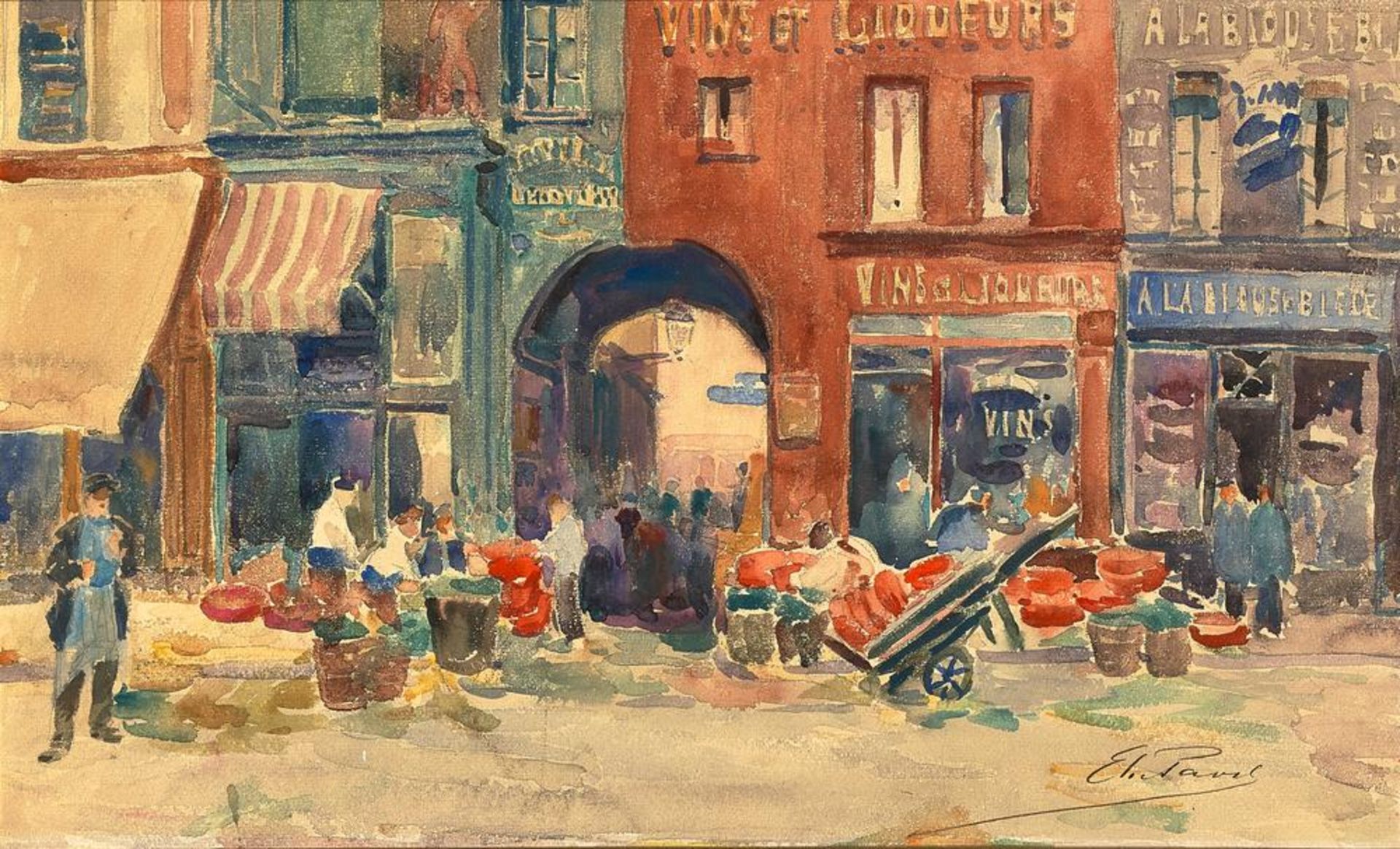 ELIE ANATOLE PAVIL (1873-1948) - Commercial street, Paris Signed (lower right) [...]