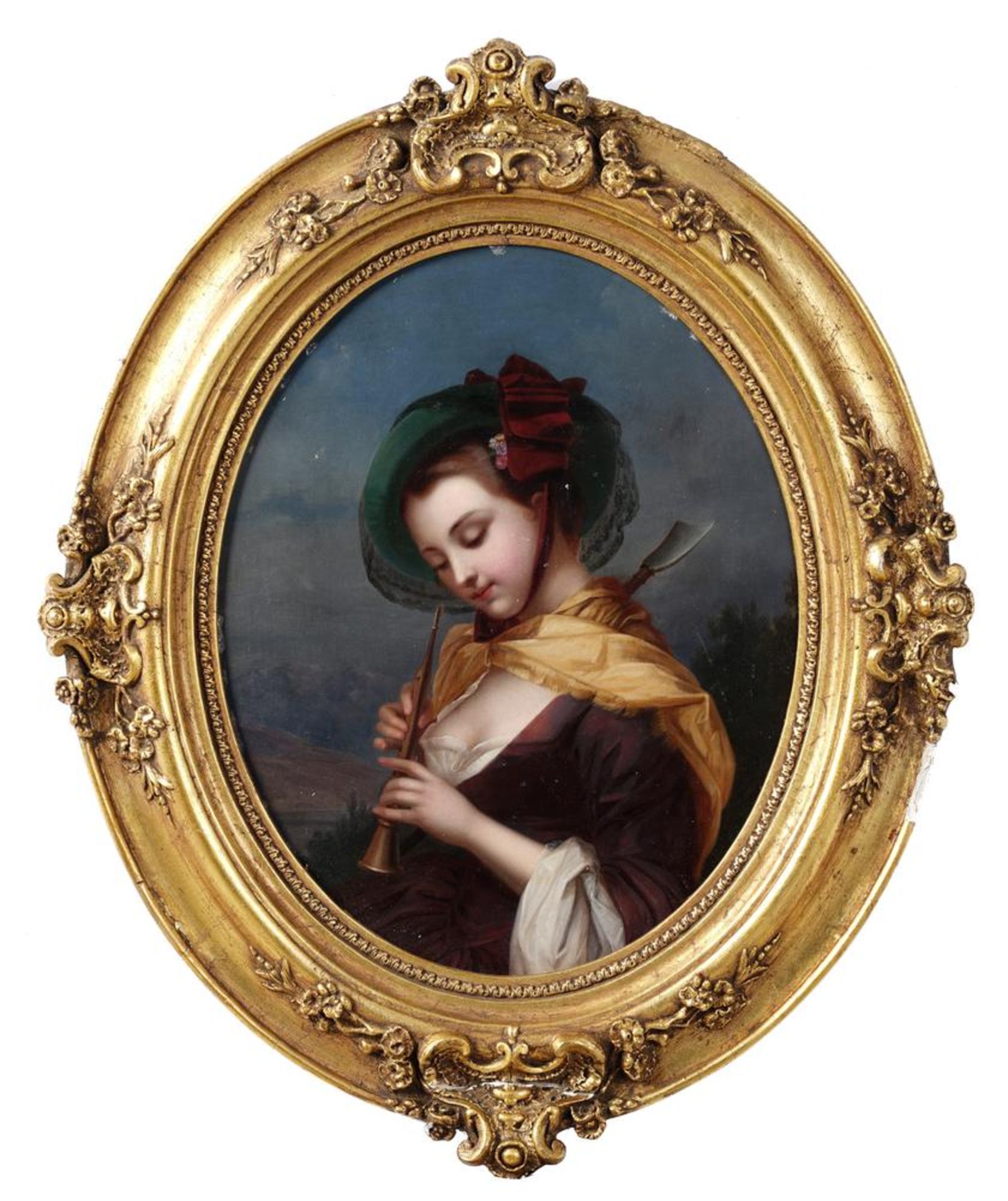 CONTINENTAL SCHOOL, EARLY 19TH CENTURY - Lady with an oboe Oil on copper 38 x 30,5 cm -