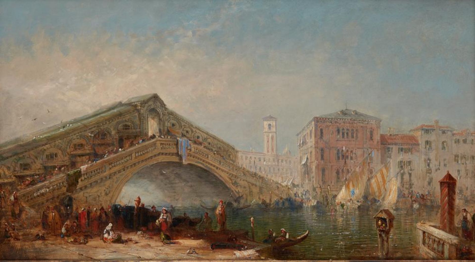 EUROPEAN SCHOOL, XIX CENTURY - Grand Canal, Rialto Bridge and rich figural staffage [...]