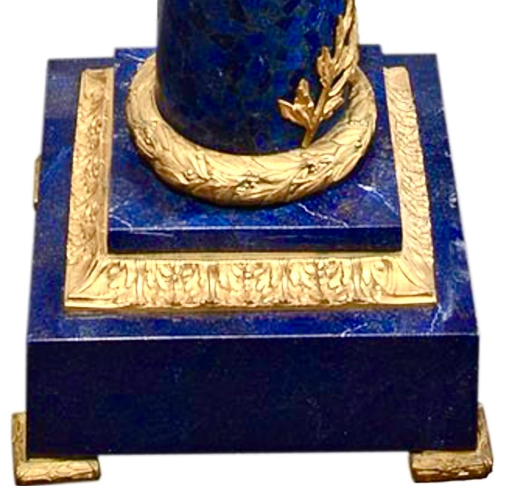 PAIR OF MAJESTIC ROYAL BLUE LAPIS LAZULI PEDESTALS AND VASES, EARLY XX CENTURY NEOCLASSICAL - Image 6 of 7