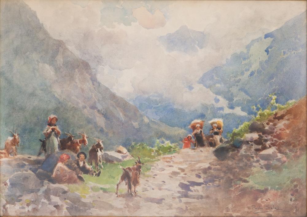 PAOLO SALA (1859-1929) Shepherds, peasants and goats in the mountainssigned ‘Paolo Sala’ (lower