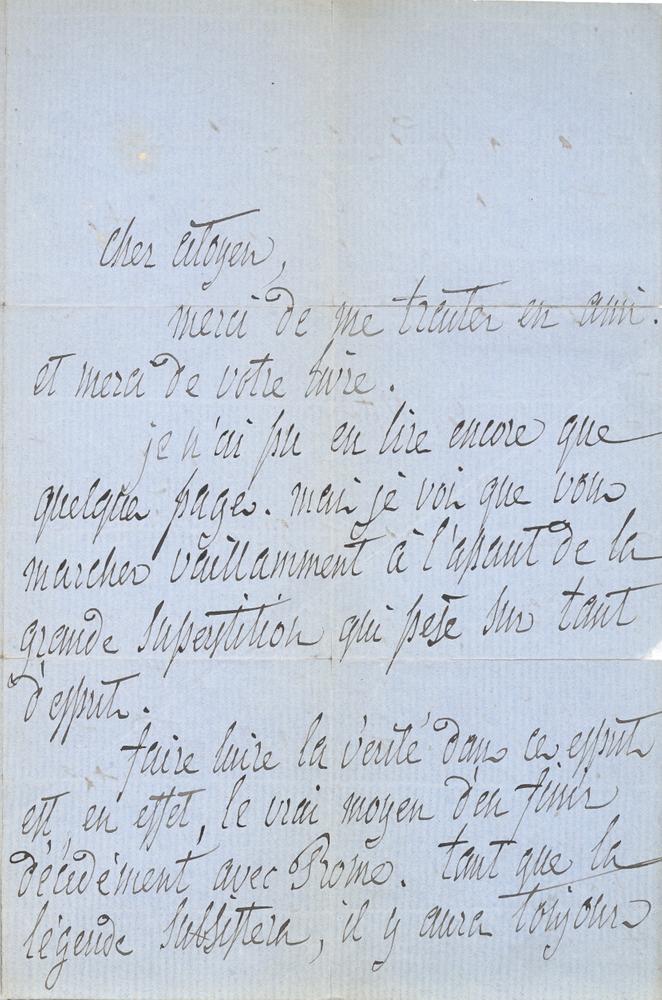 BARBÈS ARMAND (1809-1870)Autograph letter signed to an exiled Republican writer. The Hague, February