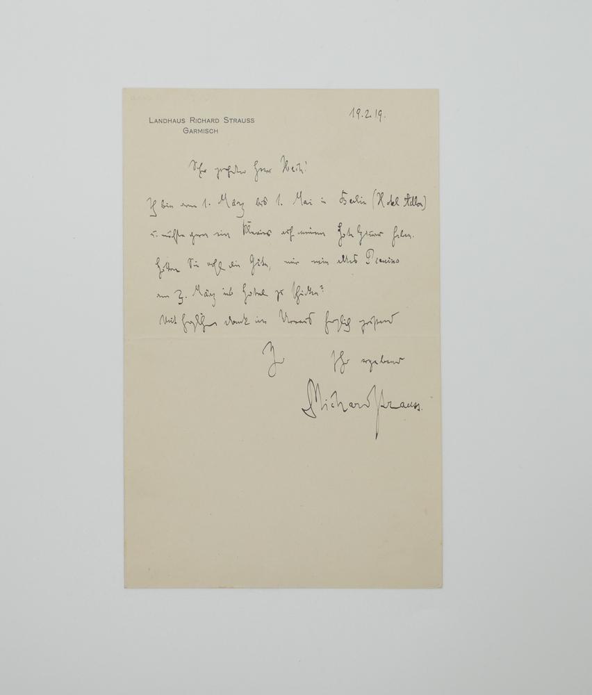 RICHARD STRAUSS (1864-1949)Autograph letter signed, in German, to piano manufacturer Rudolf Ibach.