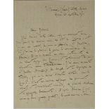ROMAIN ROLLAND (1866-1944)Autograph letter signed to Gabriel Monod-Herzen. Villeneuve (Vaud),