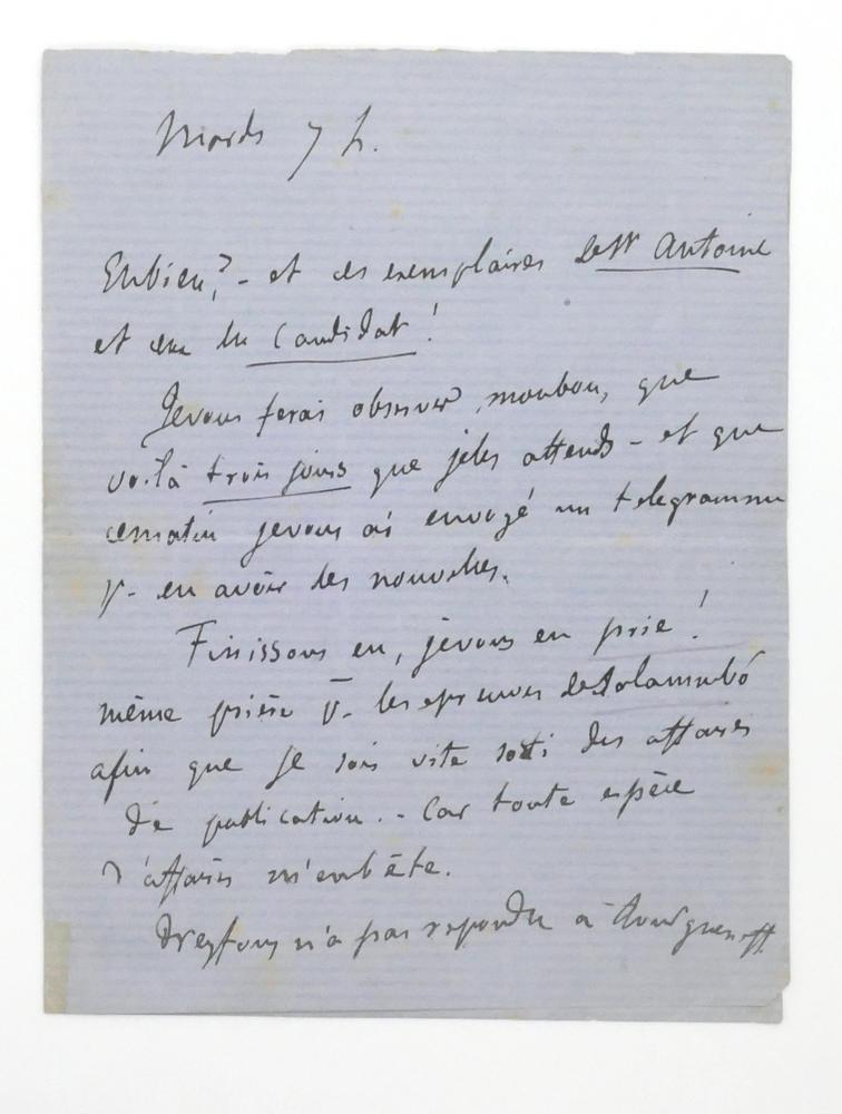 GUSTAVE FLAUBERT (1821-1880)Autograph letter signed, in French, [to publisher Georges
