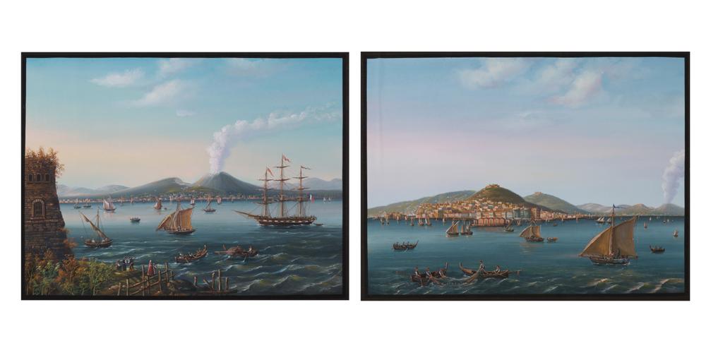 ITALIAN SCHOOL, 20th CENTURY A pair of views of the bay of Naples with the eruption of