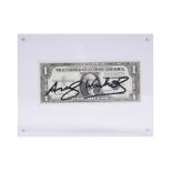 ANDY WARHOL (1928-1987)A one dollar bill signed by Andy Warhol, 1957 Accompanied by certificate of