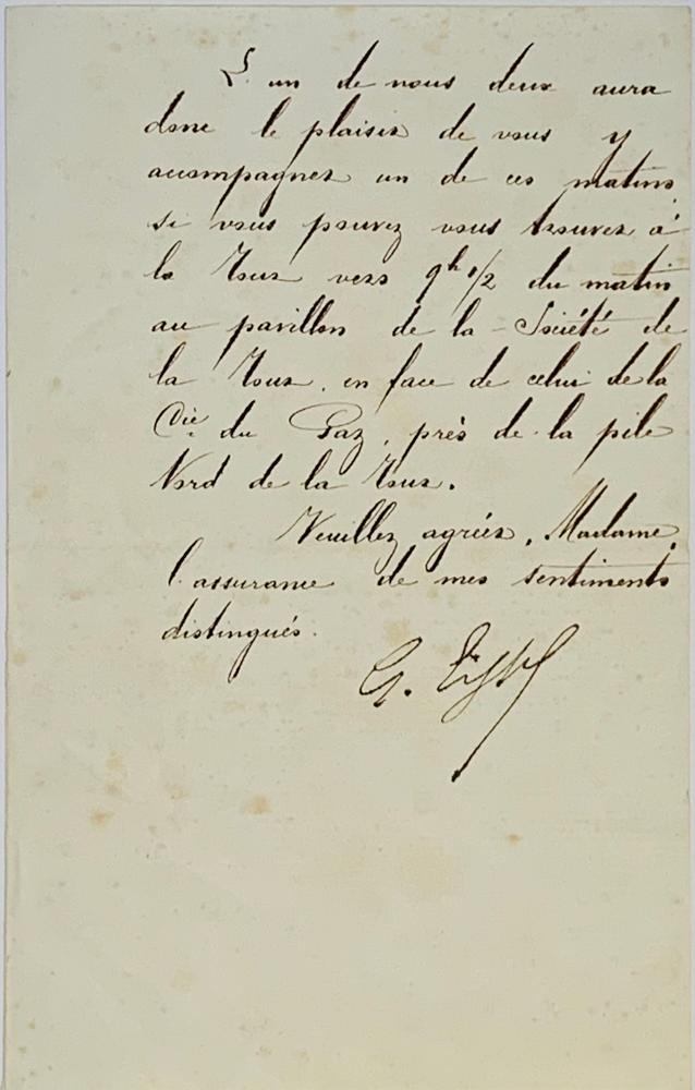 GUSTAVE EIFFEL (1832-1923)Letter signed "G. Eiffel" with an autograph note, to Mrs. MAGNIN, Bank - Image 2 of 2