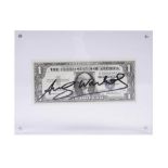 ANDY WARHOL (1928-1987)A one dollar bill signed by Andy Warhol, 1957 Accompanied by certificate of