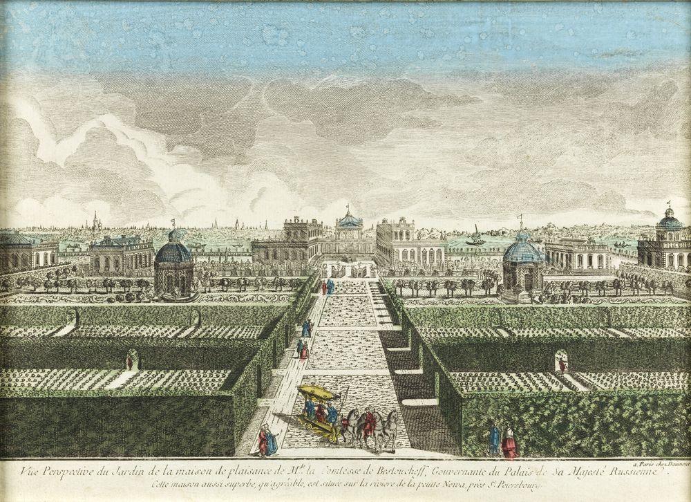 Unknown French engraver North side view of the garden of the house of A. P. Bestuzhev-Ryumin on