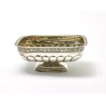 SILVER-GILT CANDY BOWL, SQUARE-SHAPED AND DECORATED WITH FLORAL ORNAMENT. Unidentified master «DSH»,