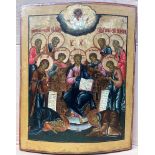 AN ICON «THE SAVIOUR ON THE THRONE, WITH THE MOTHER OF GOD, SAINT JOHN THE BAPTIST, ARCHANGELS
