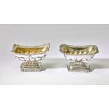 TWO RECTANGULAR-SHAPED SILVER SALTS WITH FLORAL FRIEZE Russia, Saint Petersburg, 1830-40. Silver-